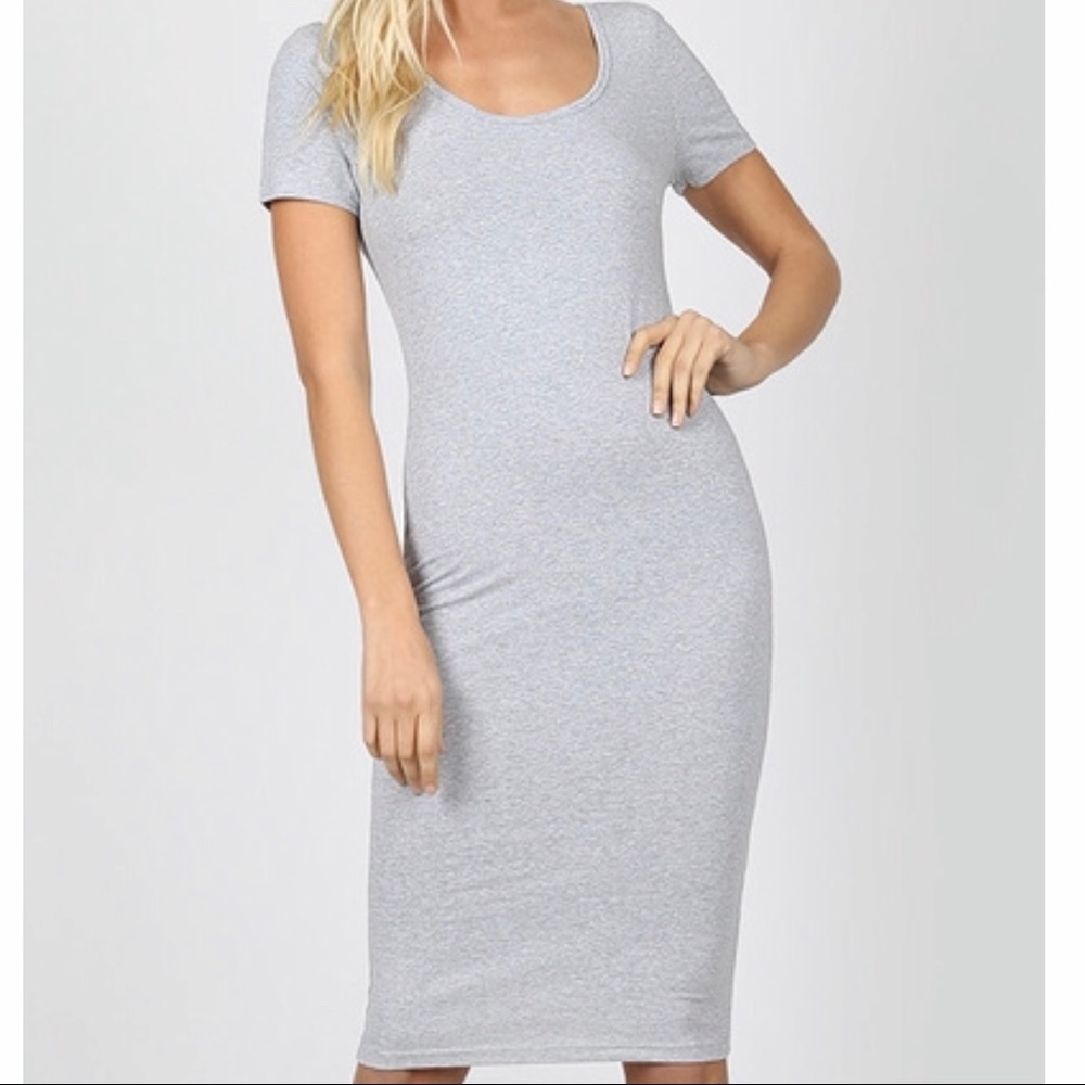 Midi Bodycon T-shirt Dress in Heather Grey